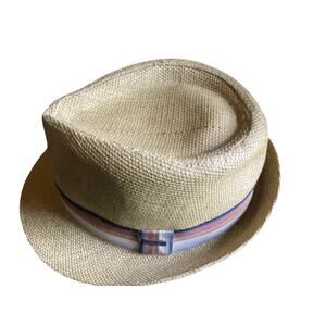 Dorfman Mens Hat Co. Scala Circa 1921 Tan Striped Ribbon Woven Fedora Large